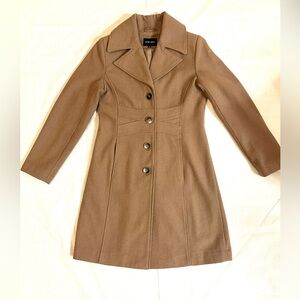 Nine West Women's Size 8 Camel Wool Blend Button Down Double Lapel Coat